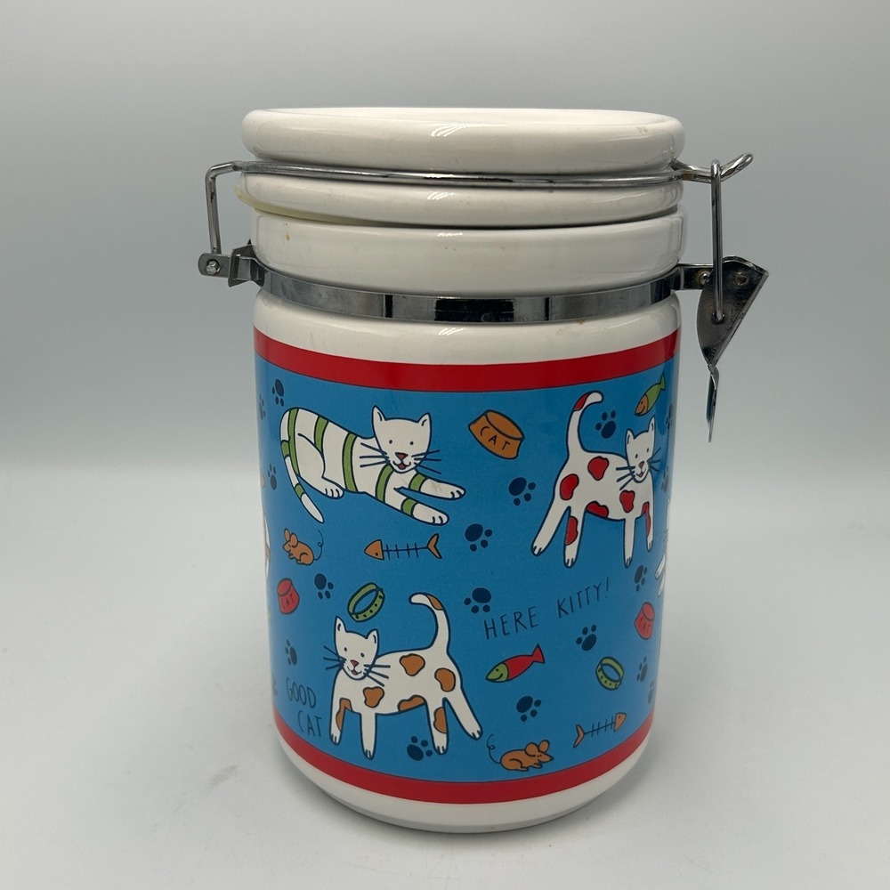 Cat Treat Jar Canister Signature Housewares Riviera Van Beers Kitty Paw Prints